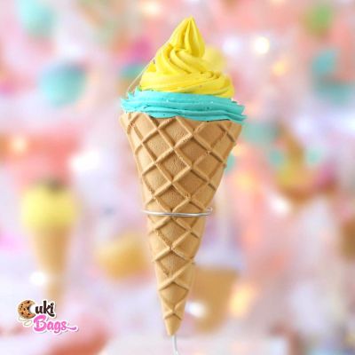 Faux Ice Cream Ornament - Yellow & Teal