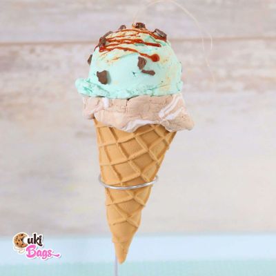 Faux Ice Cream Ornament - Double Scoop Ice Cream Cone - Mint & Caramel